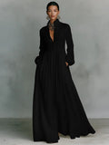 Maxi Dress Cotton Linen Blend Button Front Stand Collar 4