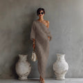 Maxi Dress Linen Blend Off Shoulder Lantern Sleeve Loose Fit 1