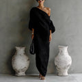 Maxi Dress Linen Blend Off Shoulder Lantern Sleeve Loose Fit 4