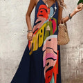 Maxi Dress Tropical Leaf Print Sleeveless V-Neck 2