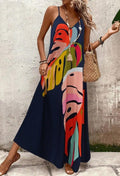 Maxi Dress Tropical Leaf Print Sleeveless V-Neck 3