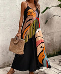 Maxi Dress Tropical Leaf Print Sleeveless V-Neck 4