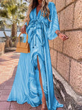 Maxi Dress Abstract Print V-Neck Kimono Sleeve Split 2