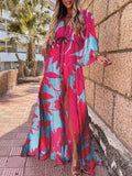 Maxi Dress Abstract Print V-Neck Kimono Sleeve Split 4