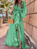Maxi Dress Abstract Print V-Neck Kimono Sleeve Split 6