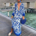 Maxi Kaftan Dress Abstract Print V-Neck Cover-Up 4
