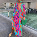 Maxi Kaftan Dress Abstract Print V-Neck Cover-Up 6