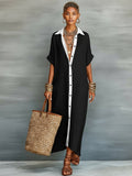 Maxi Shirt Dress Linen Blend Short Sleeve Minimalist Fit 3