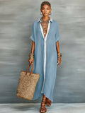 Maxi Shirt Dress Linen Blend Short Sleeve Minimalist Fit 4