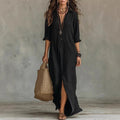 Maxi Shirt Dress Linen Cotton Three Quarter Sleeve Loose Fit 2