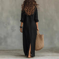 Maxi Shirt Dress Linen Cotton Three Quarter Sleeve Loose Fit 3