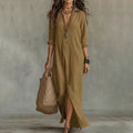 Maxi Shirt Dress Linen Cotton Three Quarter Sleeve Loose Fit 5