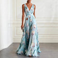 Maxi Wrap Dress Chiffon Deep V-Neck Sleeveless Floor Length 1