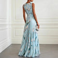 Maxi Wrap Dress Chiffon Deep V-Neck Sleeveless Floor Length 3