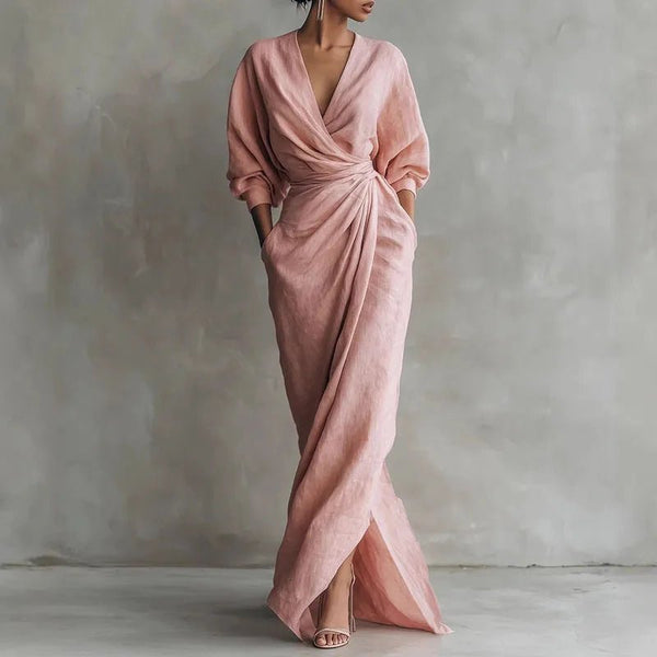 Maxi Wrap Dress Bodycon Deep V-Neck Long Sleeve