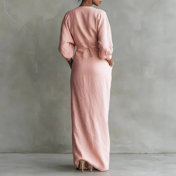 Maxi Wrap Dress Bodycon Deep V-Neck Long Sleeve
