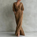 Maxi Wrap Dress Bodycon Deep V-Neck Long Sleeve 3