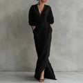 Maxi Wrap Dress Bodycon Deep V-Neck Long Sleeve 5
