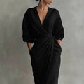 Maxi Wrap Dress Bodycon Deep V-Neck Long Sleeve 6