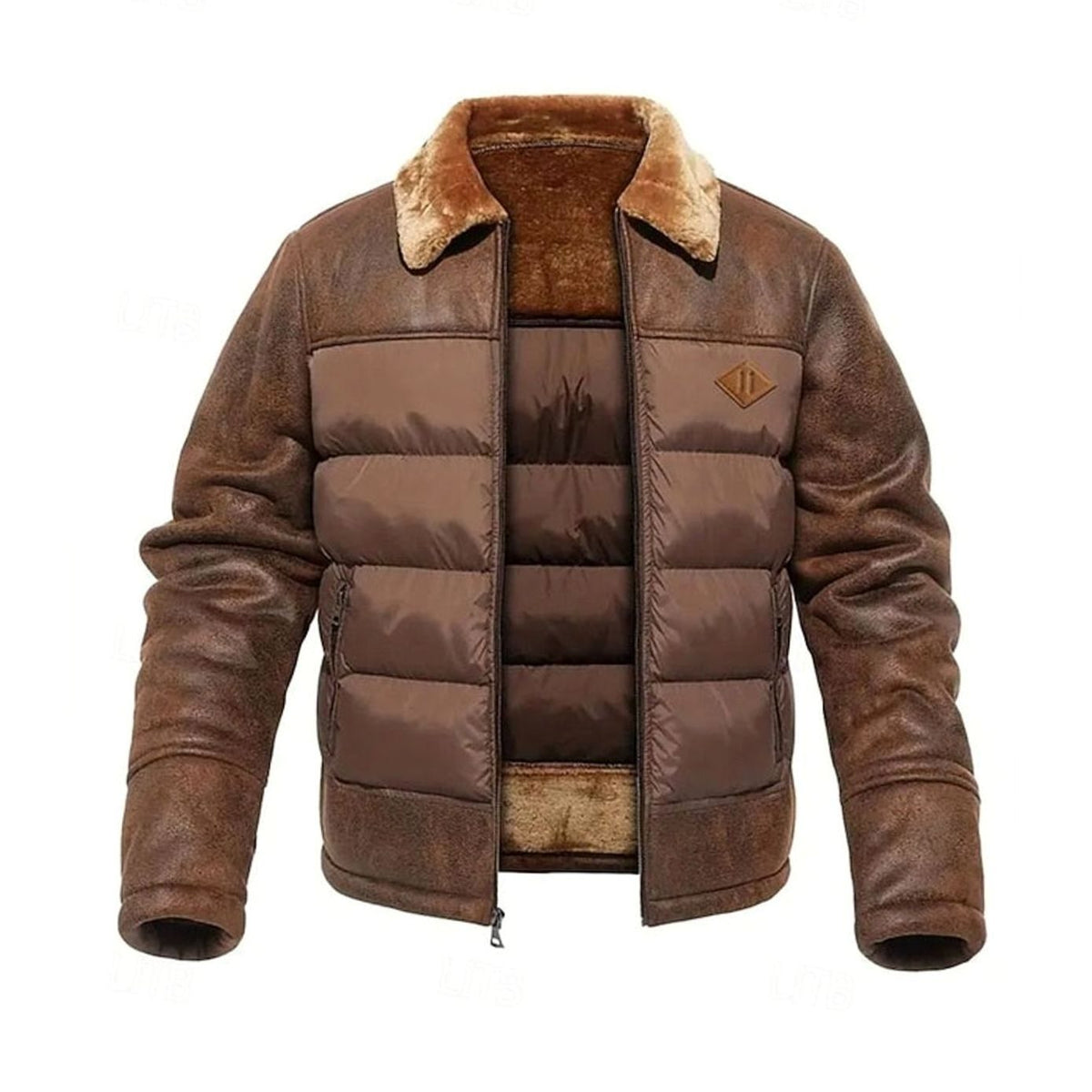 Caleb | Faux Leather Sleeve Quilted Puffer Jacket for Men