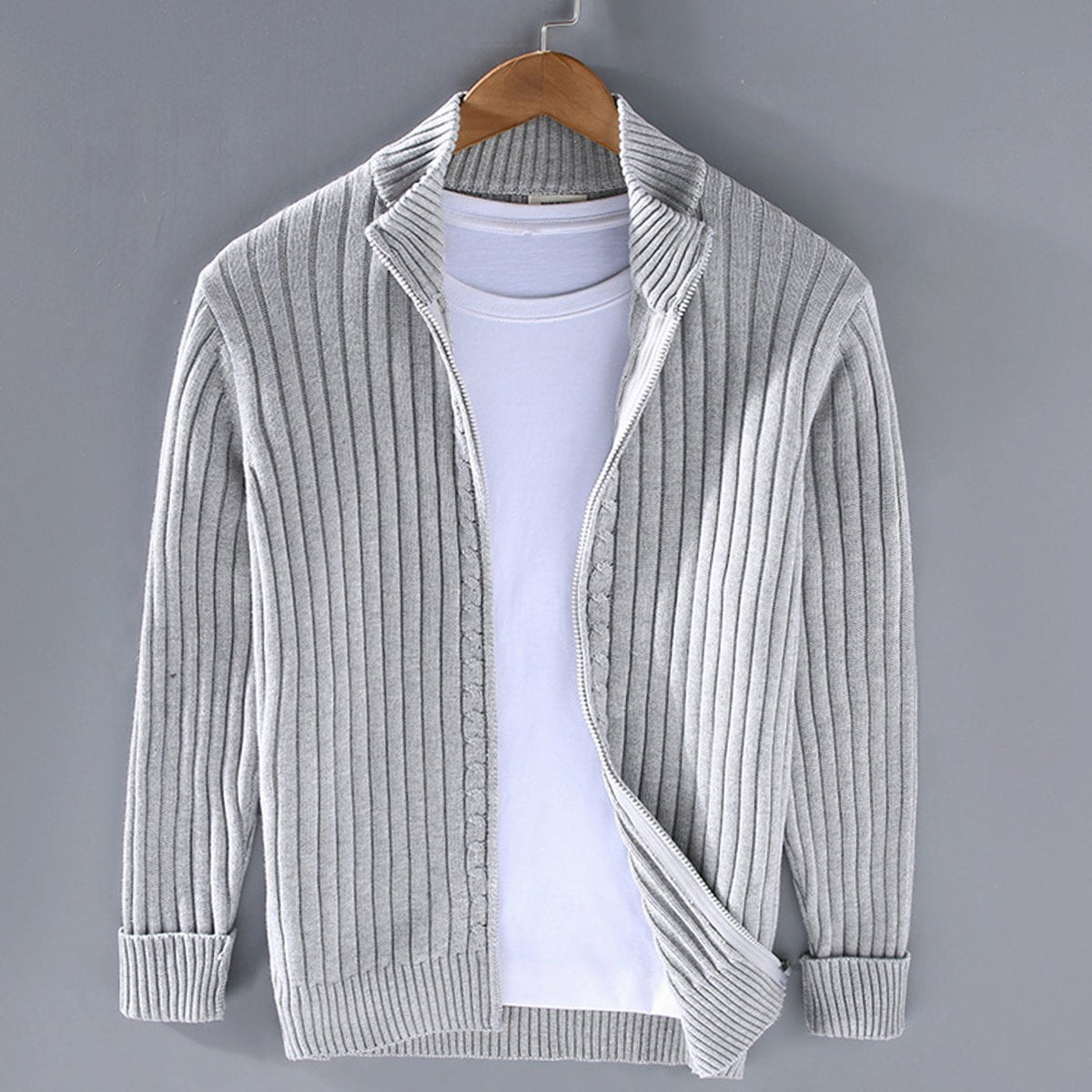 Samuel | Ribbed Knit Full-Zip Cardigan for Men