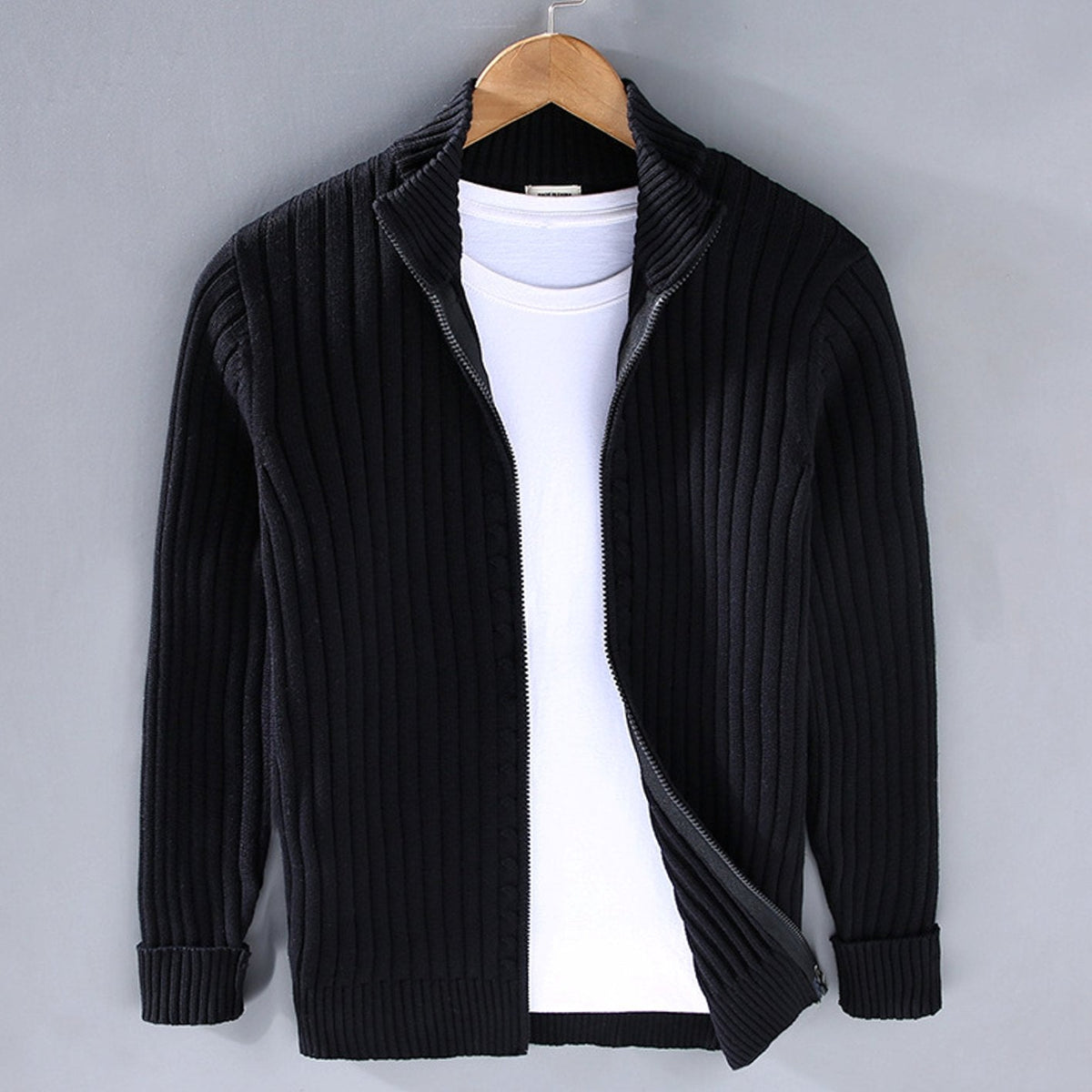 Samuel | Ribbed Knit Full-Zip Cardigan for Men