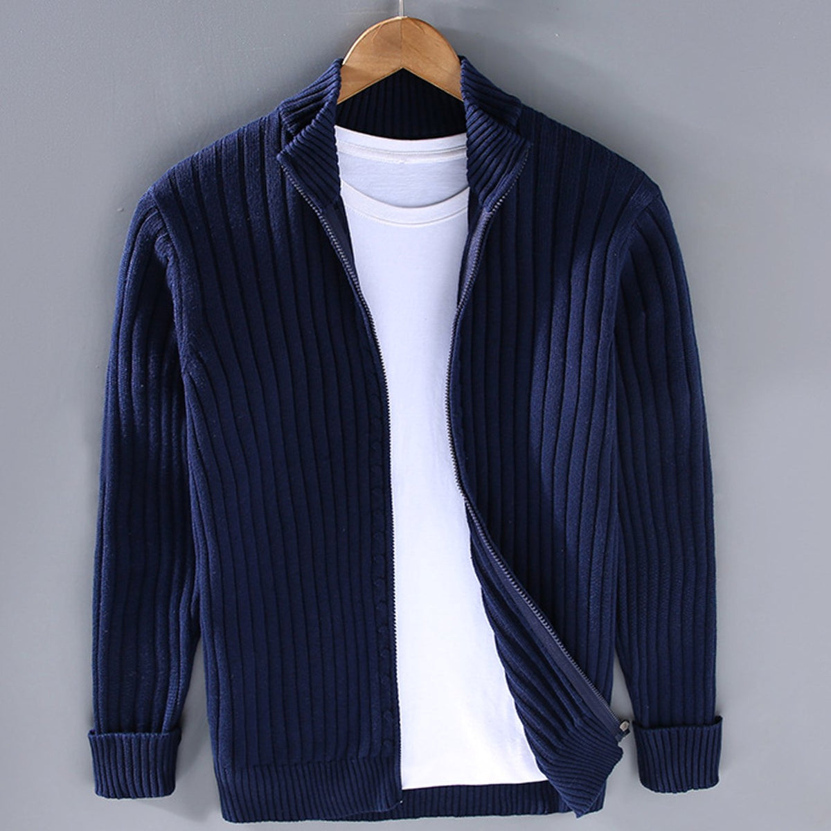 Samuel | Ribbed Knit Full-Zip Cardigan for Men