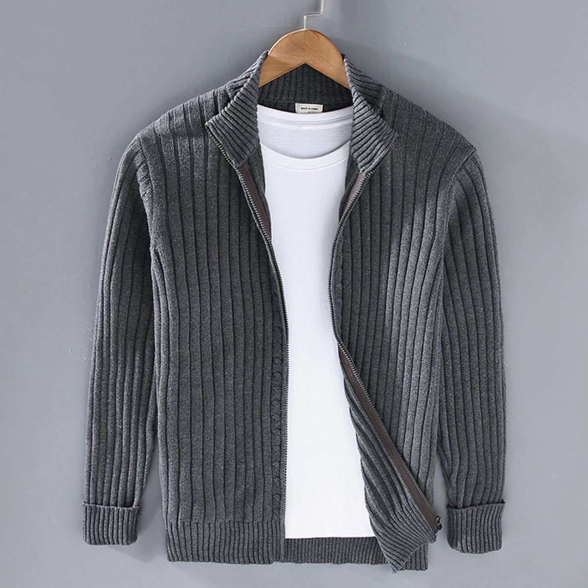 Samuel | Ribbed Knit Full-Zip Cardigan for Men