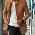 Men's Slim Fit Overcoat, Collarless Wool Blend 1