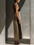 Midi Halter Dress Color Block Keyhole Cutout Cotton Blend 5