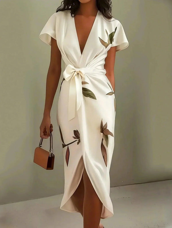 Midi Wrap Dress V-Neck Floral Print