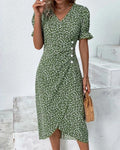 Midi Wrap Dress V-Neck Floral Print Button Side 1