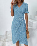 Midi Wrap Dress V-Neck Floral Print Button Side 2