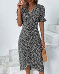 Midi Wrap Dress V-Neck Floral Print Button Side 3
