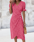 Midi Wrap Dress V-Neck Floral Print Button Side 4