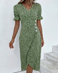 Midi Wrap Dress V-Neck Floral Print Button Side 5