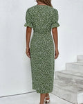 Midi Wrap Dress V-Neck Floral Print Button Side 6