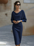 Draped Batwing Midi Dress in White 6