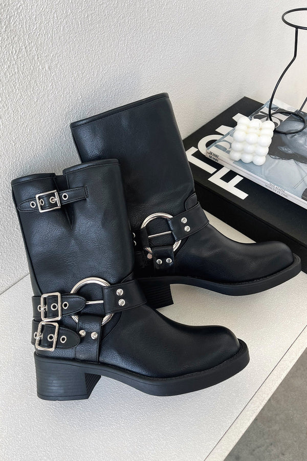 Anni | Chunky Buckle Block-Heel Boots for Women