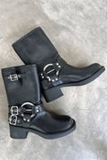 Women's Chunky Buckle Boots, Block Heel Strap Detail 4