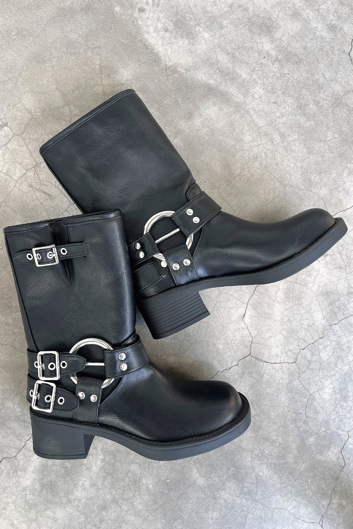 Women's Chunky Buckle Boots, Block Heel Strap Detail