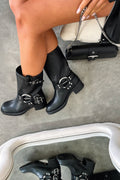 Women's Chunky Buckle Boots, Block Heel Strap Detail 6