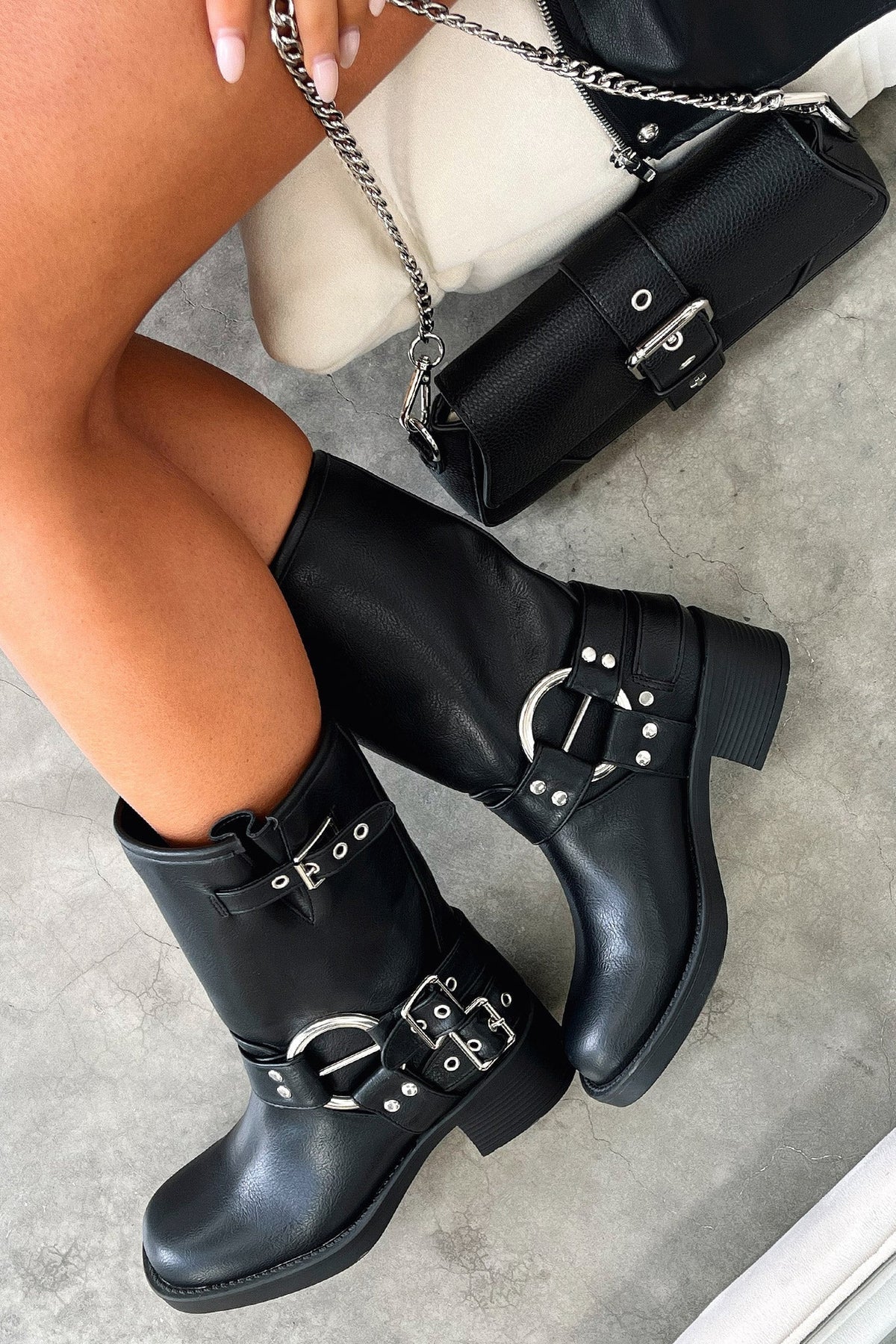 Women's Chunky Buckle Boots, Block Heel Strap Detail