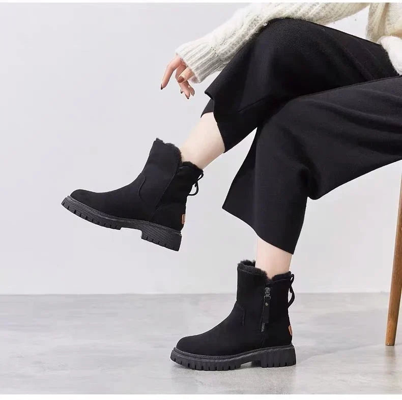 Women's Chunky Ankle Boots, Faux Suede Side Zip Warm Lined