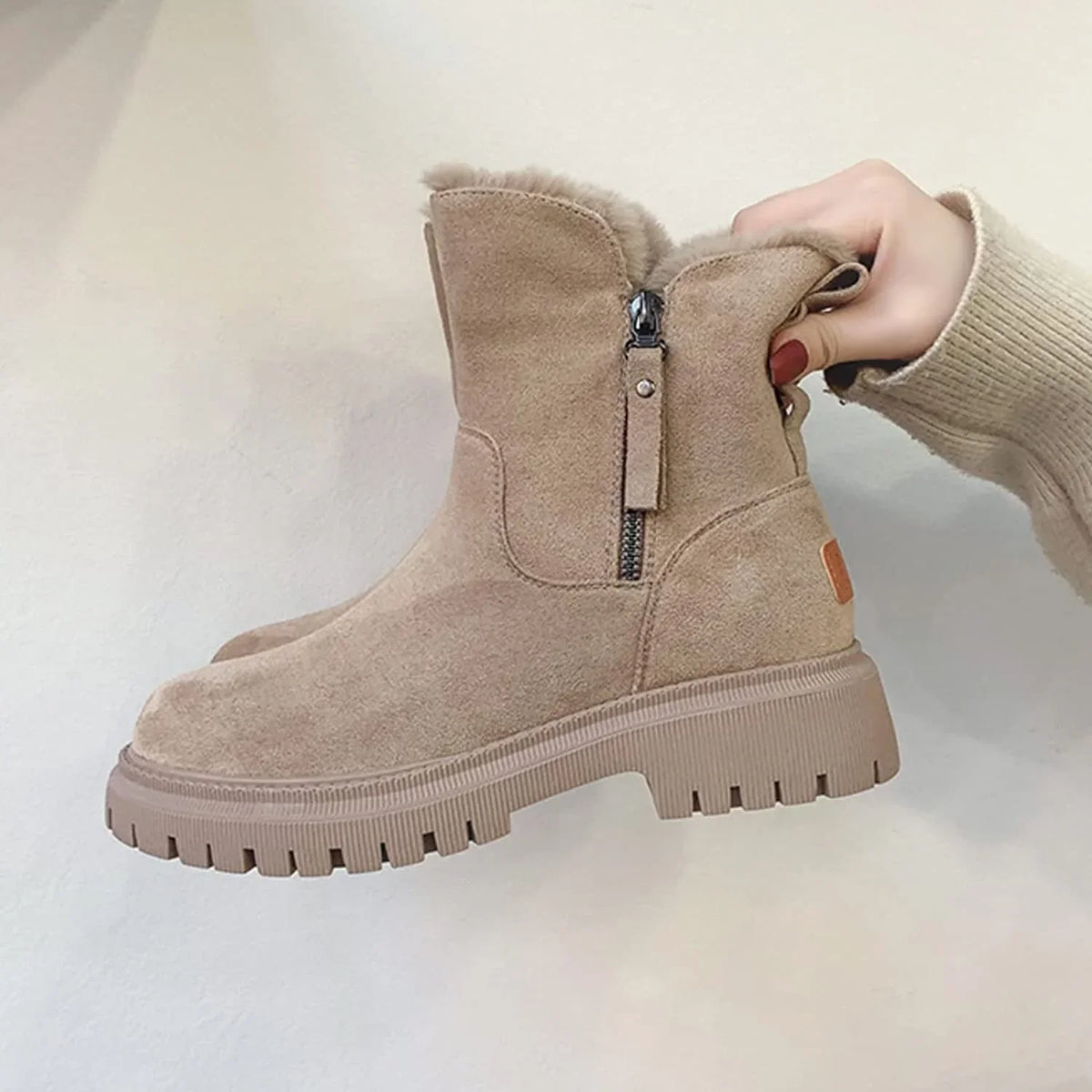 Women's Chunky Ankle Boots, Faux Suede Side Zip Warm Lined