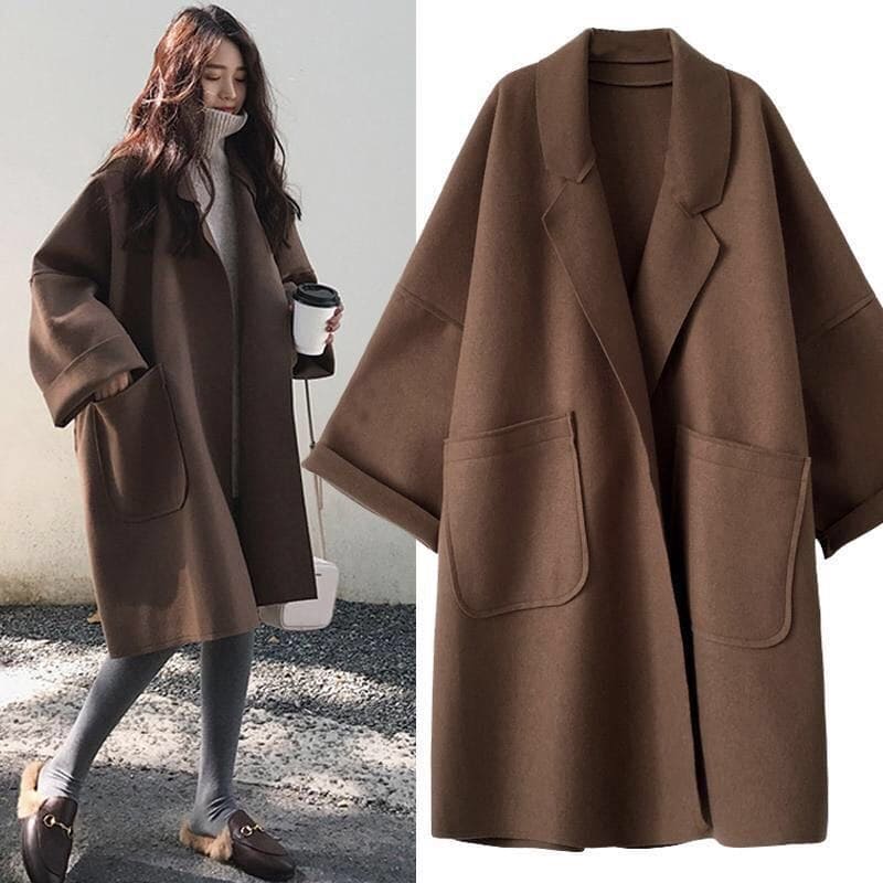 Women's Oversized Wool Blend Coat, Belted with Patch Pockets
