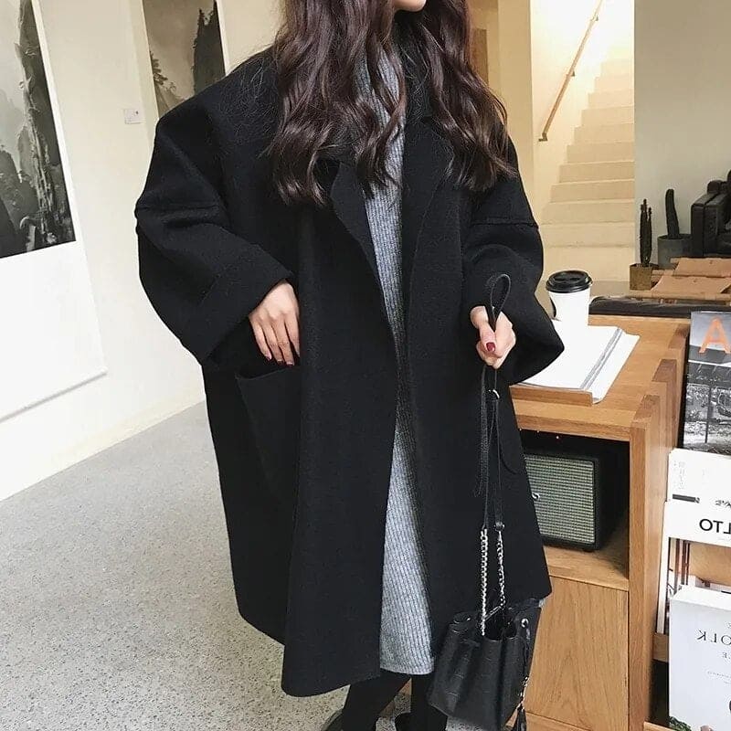 Women's Oversized Wool Blend Coat, Belted with Patch Pockets