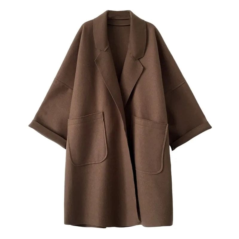 Women's Oversized Wool Blend Coat, Belted with Patch Pockets
