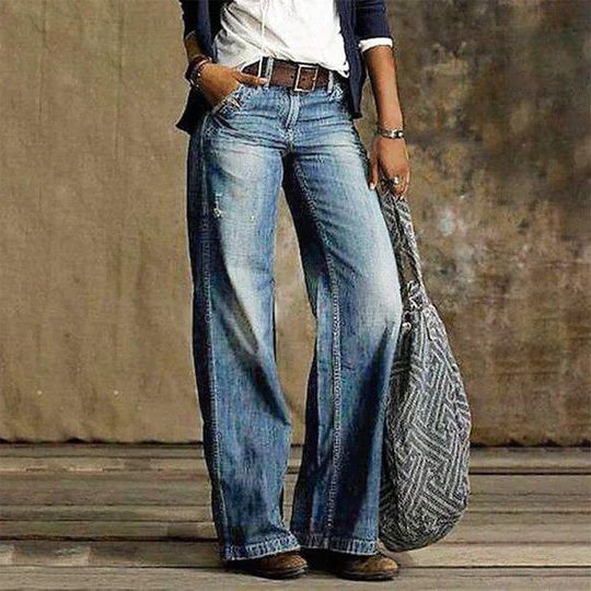 Women's Wide Leg Jeans, High Rise Faded Wash