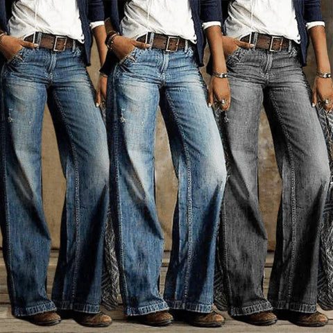 Women's Wide Leg Jeans, High Rise Faded Wash